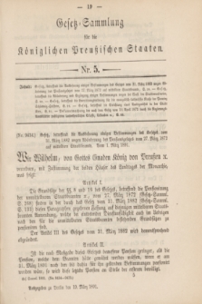 Gesetz-Sammlung für die Königlichen Preußischen Staaten. 1891, Nr. 5 (19 März)