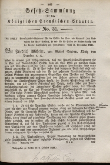 Gesetz-Sammlung für die Königlichen Preußischen Staaten. 1838, No. 31 (8 Oktober) + dod.
