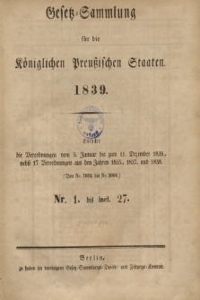 Gesetz-Sammlung für die Königlichen Preußischen Staaten. 1839, Spis treści