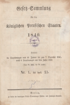 Gesetz-Sammlung für die Königlichen Preußischen Staaten. 1840, Spis treści
