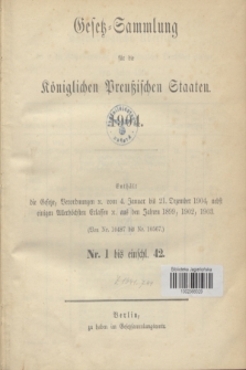 Gesetz-Sammlung für die Königlichen Preußischen Staaten. 1904, Spis treści