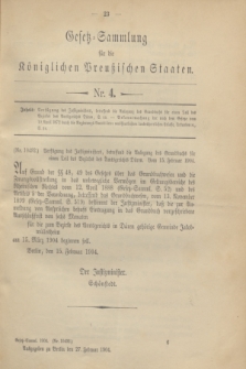 Gesetz-Sammlung für die Königlichen Preußischen Staaten. 1904, Nr. 4 (27 Februar)