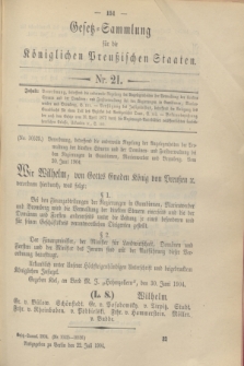 Gesetz-Sammlung für die Königlichen Preußischen Staaten. 1904, Nr. 21 (22 Juli)