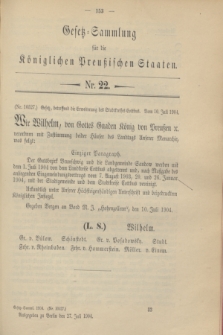 Gesetz-Sammlung für die Königlichen Preußischen Staaten. 1904, Nr. 22 (27 Juli)