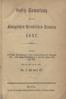 Gesetz-Sammlung für die Königlichen Preußischen Staaten. 1857, Spis treści