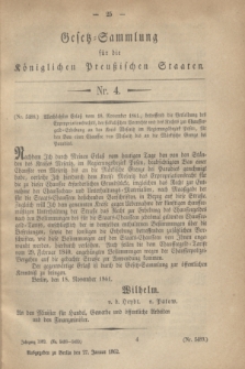 Gesetz-Sammlung für die Königlichen Preußischen Staaten. 1862, Nr. 4 (27 Januar)