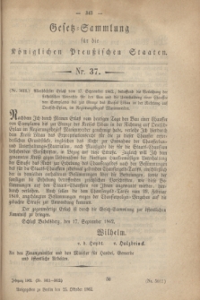 Gesetz-Sammlung für die Königlichen Preußischen Staaten. 1862, Nr. 37 (25 Oktober)