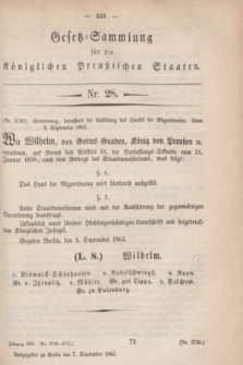 Gesetz-Sammlung für die Königlichen Preußischen Staaten. 1863, Nr. 28 (7 September)