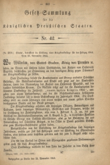 Gesetz-Sammlung für die Königlichen Preußischen Staaten. 1864, Nr. 42 (21 November)