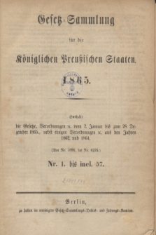 Gesetz-Sammlung für die Königlichen Preußischen Staaten. 1865, Spis treści