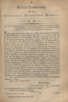 Gesetz-Sammlung für die Königlichen Preußischen Staaten. 1865, Nr. 18 (13 Mai)
