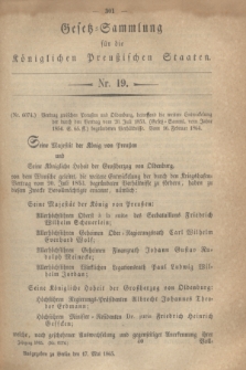 Gesetz-Sammlung für die Königlichen Preußischen Staaten. 1865, Nr. 19 (17 Mai)