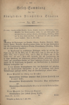 Gesetz-Sammlung für die Königlichen Preußischen Staaten. 1865, Nr. 27 (7 Juli)