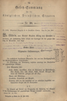 Gesetz-Sammlung für die Königlichen Preußischen Staaten. 1865, Nr. 30 (19 Juli)