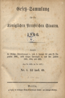 Gesetz-Sammlung für die Königlichen Preußischen Staaten. 1866, Spis treści