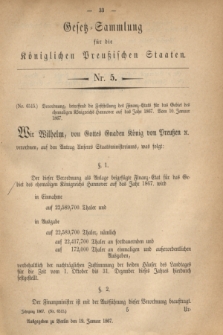 Gesetz-Sammlung für die Königlichen Preußischen Staaten. 1867, Nr 5 (19 Januar) + dod.