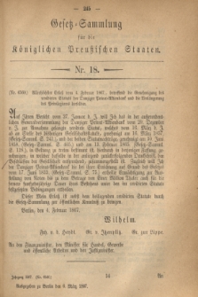 Gesetz-Sammlung für die Königlichen Preußischen Staaten. 1867, Nr 18 (6 März)