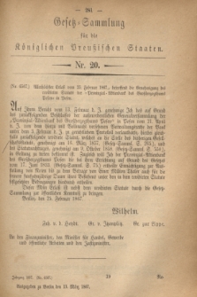 Gesetz-Sammlung für die Königlichen Preußischen Staaten. 1867, Nr 20 (13 März)