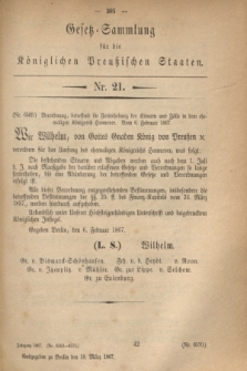 Gesetz-Sammlung für die Königlichen Preußischen Staaten. 1867, Nr 21 (18 März)