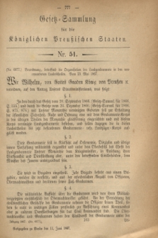 Gesetz-Sammlung für die Königlichen Preußischen Staaten. 1867, Nr. 51 (11 Juni)