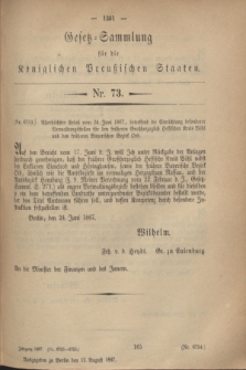 Gesetz-Sammlung für die Königlichen Preußischen Staaten. 1867, Nr. 73 (12 August)