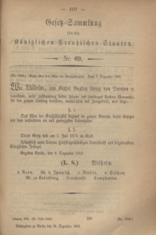Gesetz-Sammlung für die Königlichen Preußischen Staaten. 1869, Nr. 69 (24 Dezember)