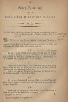 Gesetz-Sammlung für die Königlichen Preußischen Staaten. 1870, Nr. 2 (22 Januar)
