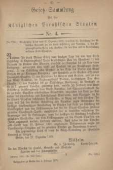 Gesetz-Sammlung für die Königlichen Preußischen Staaten. 1870, Nr. 4 (4 Februar)