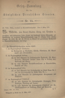 Gesetz-Sammlung für die Königlichen Preußischen Staaten. 1870, Nr. 15 (22 März)