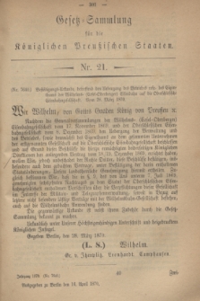 Gesetz-Sammlung für die Königlichen Preußischen Staaten. 1870, Nr. 21 (16 April)