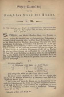 Gesetz-Sammlung für die Königlichen Preußischen Staaten. 1870, Nr. 34 (2 August)