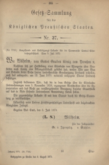 Gesetz-Sammlung für die Königlichen Preußischen Staaten. 1870, Nr. 37 (9 August)