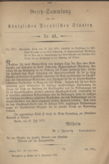 Gesetz-Sammlung für die Königlichen Preußischen Staaten. 1870, Nr. 41 (2 September)
