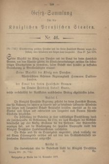 Gesetz-Sammlung für die Königlichen Preußischen Staaten. 1870, Nr. 46 (14 November)