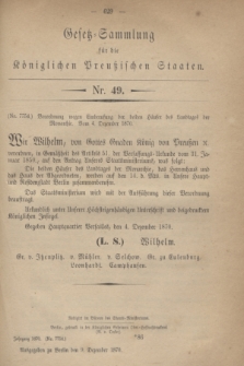 Gesetz-Sammlung für die Königlichen Preußischen Staaten. 1870, Nr. 49 (9 Dezember)