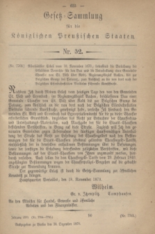 Gesetz-Sammlung für die Königlichen Preußischen Staaten. 1870, Nr. 52 (24 Dezember)