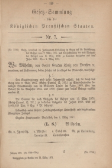 Gesetz-Sammlung für die Königlichen Preußischen Staaten. 1871, Nr. 7 (21 März) + wkładka