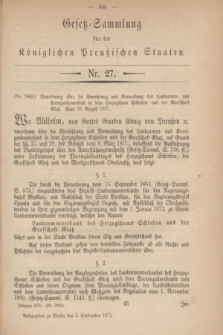 Gesetz-Sammlung für die Königlichen Preußischen Staaten. 1871, Nr. 27 (3 September)