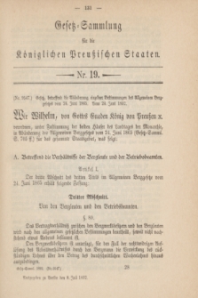 Gesetz-Sammlung für die Königlichen Preußischen Staaten. 1892, Nr. 19 (8 Juli)