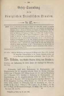 Gesetz-Sammlung für die Königlichen Preußischen Staaten. 1895, Nr. 27 (30 Juli)