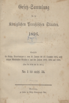 Gesetz-Sammlung für die Königlichen Preußischen Staaten. 1896, Spis treści