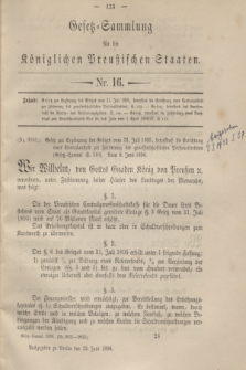 Gesetz-Sammlung für die Königlichen Preußischen Staaten. 1896, Nr. 16 (23 Juni)