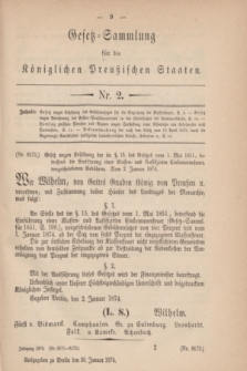 Gesetz-Sammlung für die Königlichen Preußischen Staaten. 1874, Nr. 2 (30 Januar)