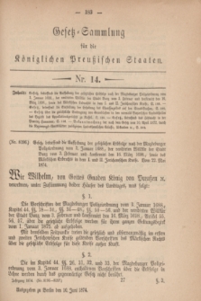Gesetz-Sammlung für die Königlichen Preußischen Staaten. 1874, Nr. 14 (10 Juni)