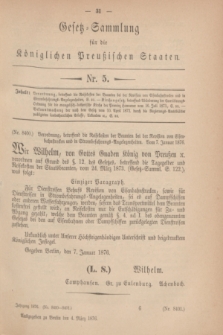 Gesetz-Sammlung für die Königlichen Preußischen Staaten. 1876, Nr. 5 (4 März)