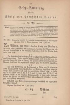 Gesetz-Sammlung für die Königlichen Preußischen Staaten. 1876, Nr. 20 (20 Juli)