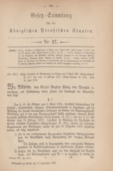 Gesetz-Sammlung für die Königlichen Preußischen Staaten. 1876, Nr. 27 (12 September)