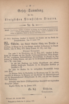Gesetz-Sammlung für die Königlichen Preußischen Staaten. 1878, Nr. 5 (11 Februar)