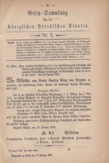 Gesetz-Sammlung für die Königlichen Preußischen Staaten. 1878, Nr. 7 (19 Februar)