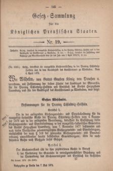 Gesetz-Sammlung für die Königlichen Preußischen Staaten. 1878, Nr. 19 (7 Mai)